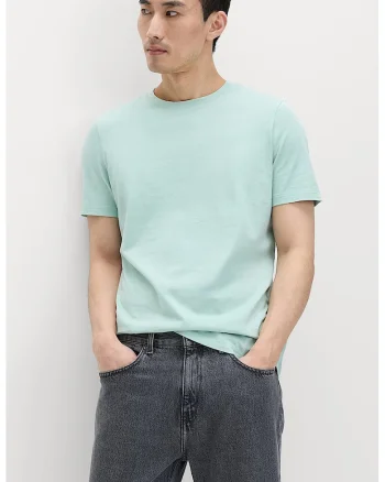 Tricou uni de bumbac cu decolteu la baza gatului, Verde pal