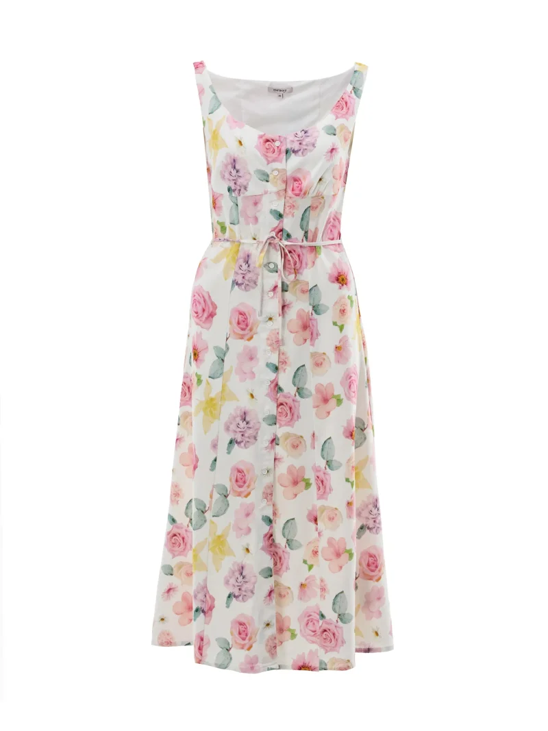Rochie cu croială tip A din vâscoză cu nasturi și imprimeu floral ORSAY alb-flori - 34
