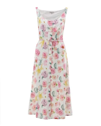 Rochie cu croială tip A din vâscoză cu nasturi și imprimeu floral ORSAY alb-flori - 34