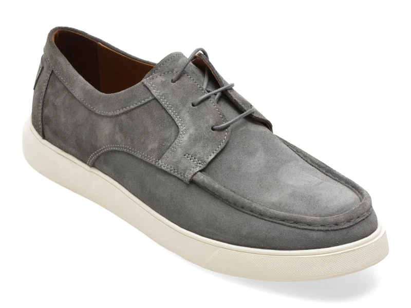 Mocasini BITE THE BULLET gri, RM118, din piele intoarsa