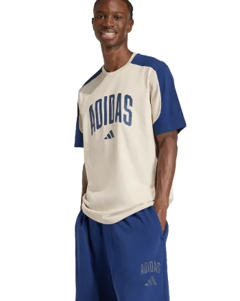 Tricou lejer din bumbac cu imprimeu logo Collegiate, Albastru inchis/Bej