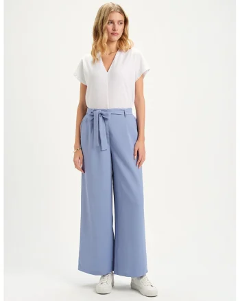 Pantaloni cu croiala ampla si cordon, Albastru lavanda