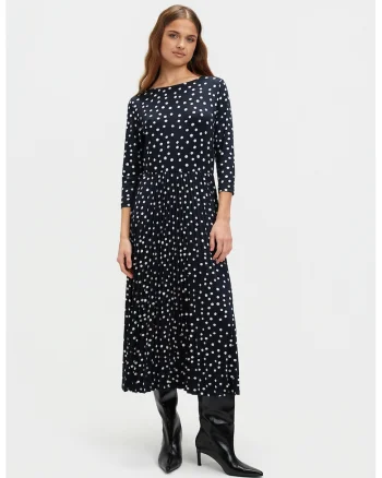 Rochie evazata cu model, Alb/Bleumarin