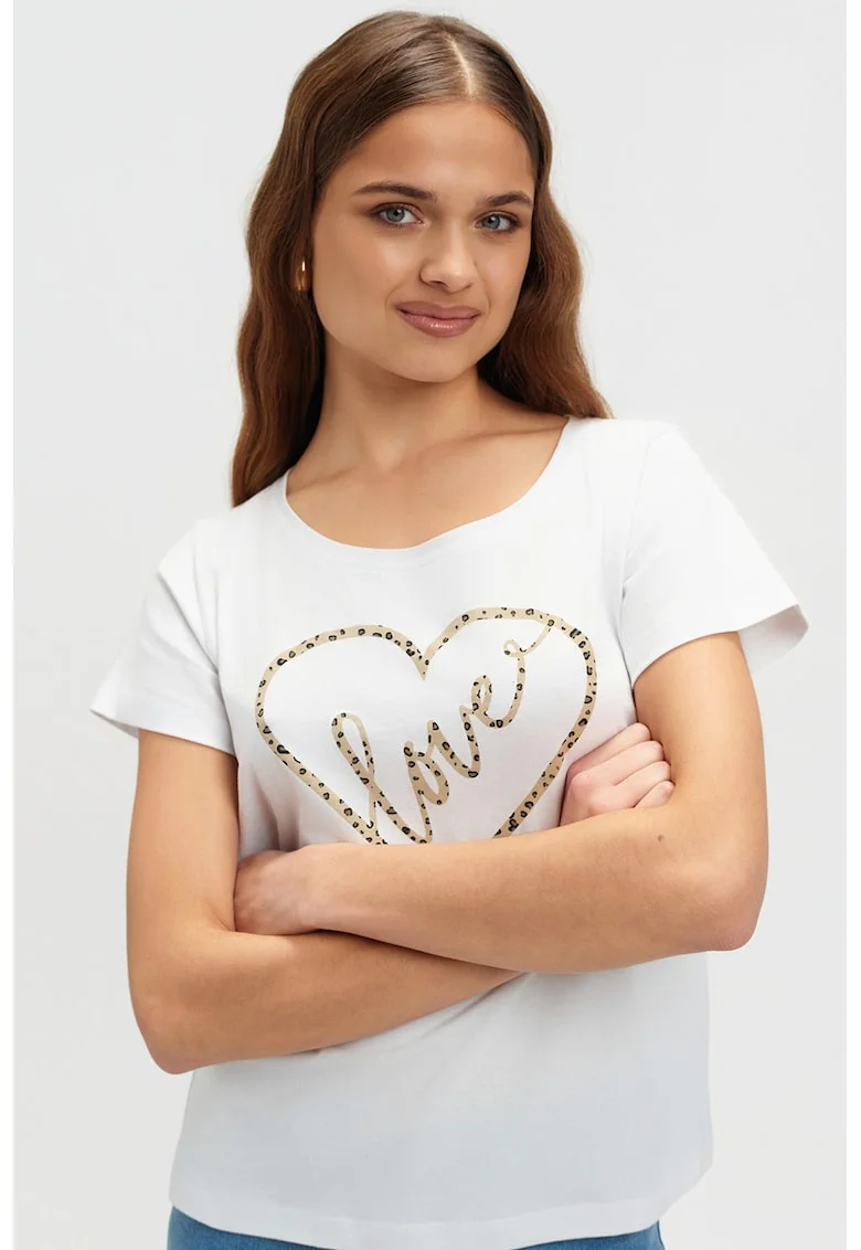 Tricou din bumbac cu imprimeu inima, Alb