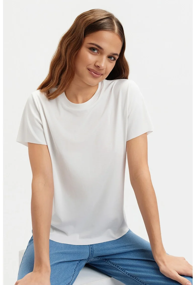Tricou striat cu model uni, Alb