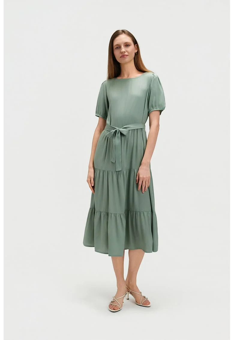 Rochie stratificata cu cordon in talie, Verde pal
