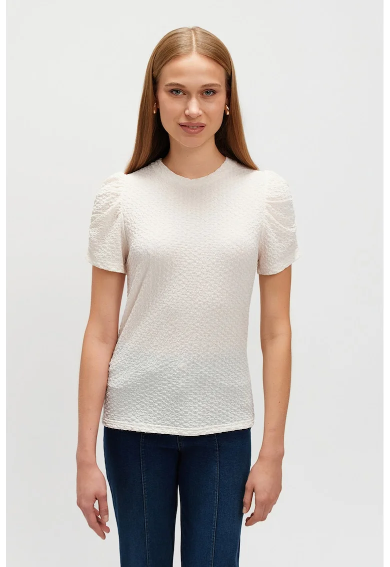 Bluza texturata cu maneci scurte, Crem