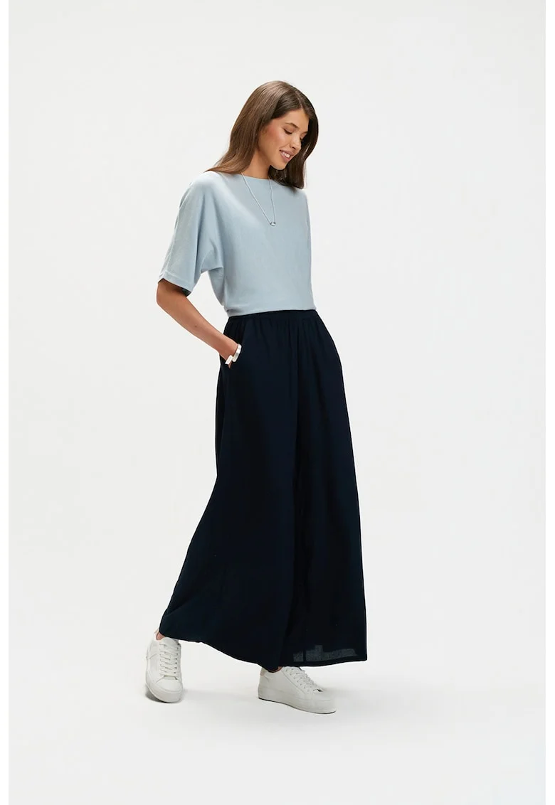 Pantaloni palazzo cu model uni, Albastru ultramarin