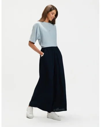 Pantaloni palazzo cu model uni, Albastru ultramarin