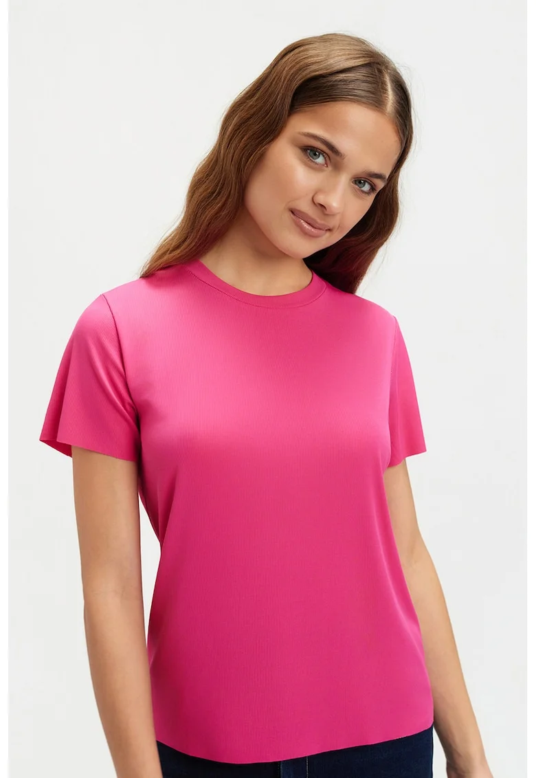 Tricou striat cu model uni, Roz