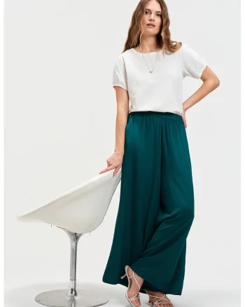Pantaloni palazzo cu model uni, Albastru petrol