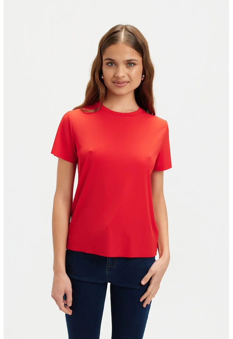 Tricou striat cu model uni, Rosu vermillion