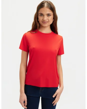 Tricou striat cu model uni, Rosu vermillion