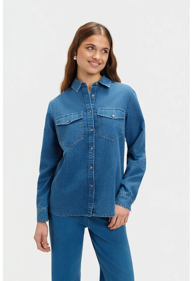 Camasa din chambray cu buzunare pe piept, Albastru deschis