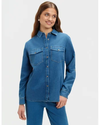 Camasa din chambray cu buzunare pe piept, Albastru deschis
