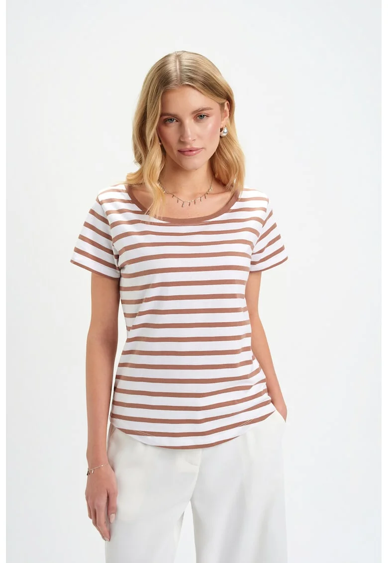 Tricou din bumbac cu dungi, Alb/Ocru