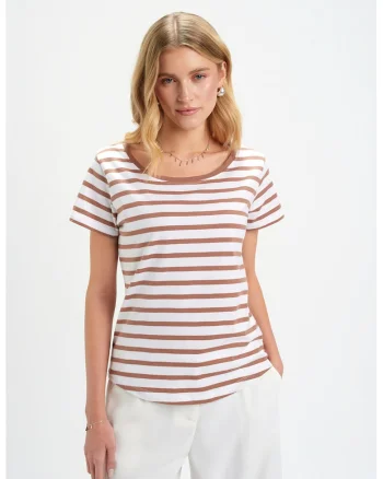 Tricou din bumbac cu dungi, Alb/Ocru