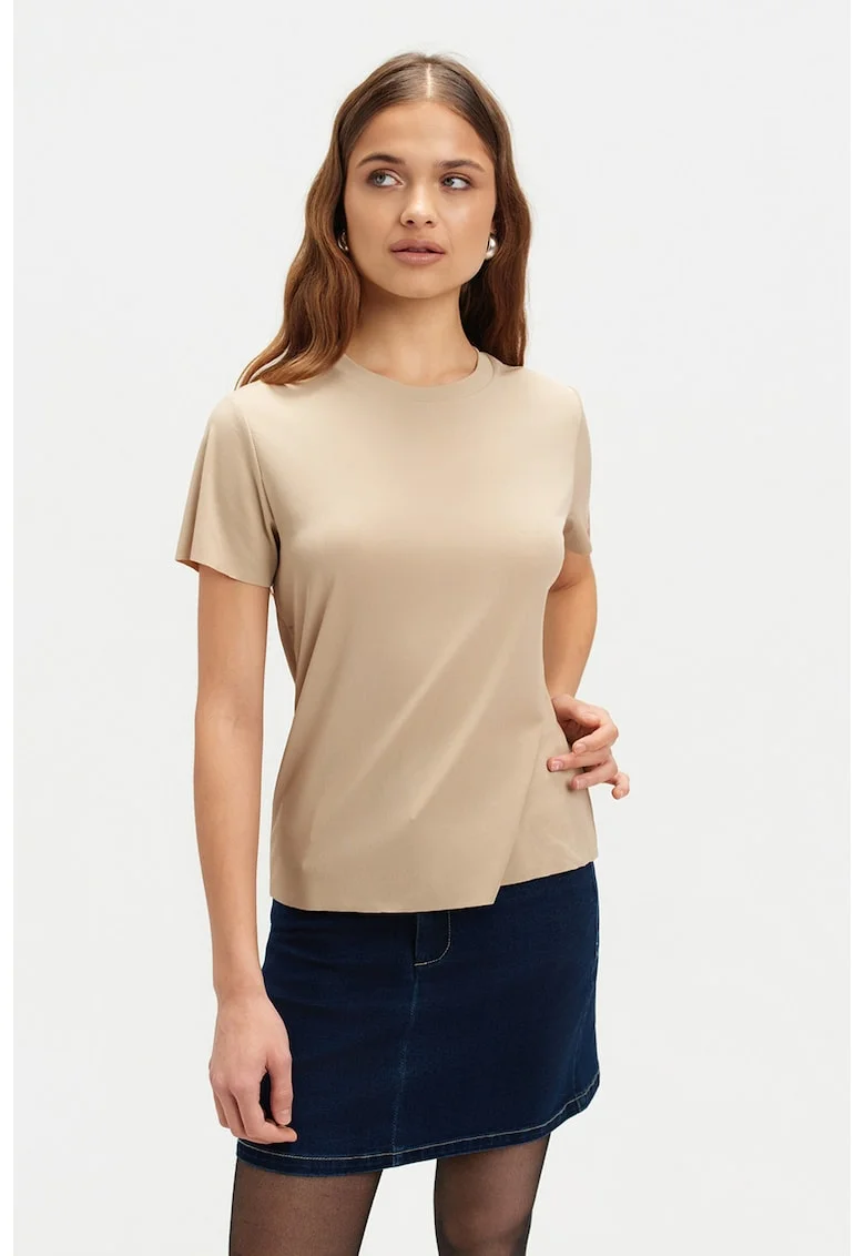 Tricou striat cu model uni, Bej