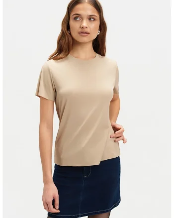 Tricou striat cu model uni, Bej