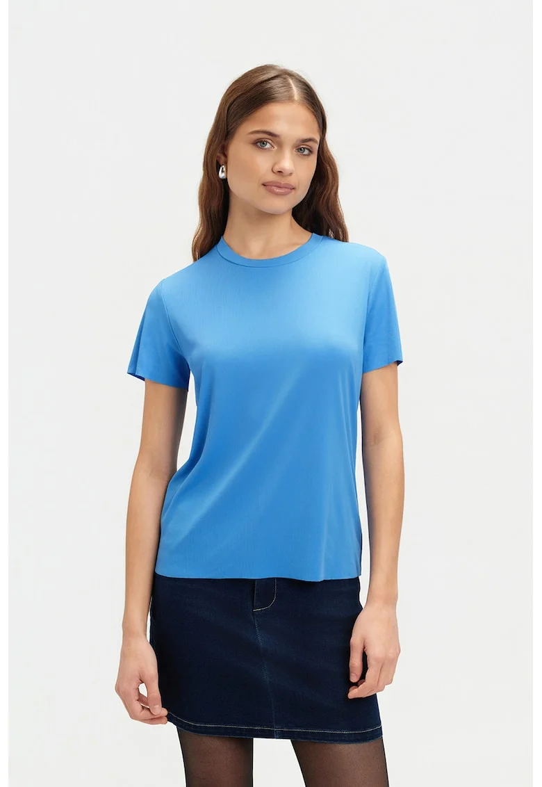 Tricou striat cu model uni, Albastru deschis