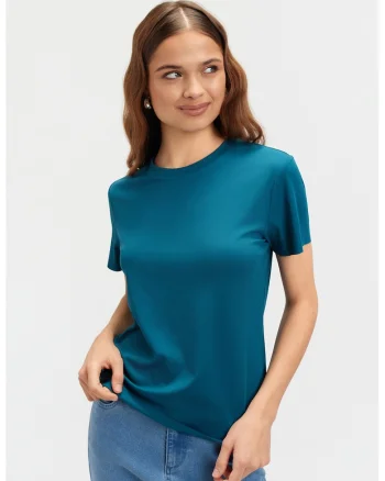 Tricou striat cu model uni, Albastru petrol