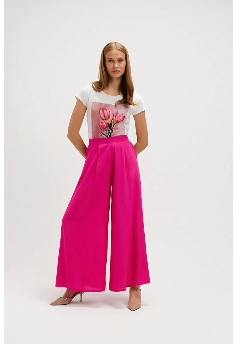 Pantaloni palazzo cu talie inalta, Roz aprins