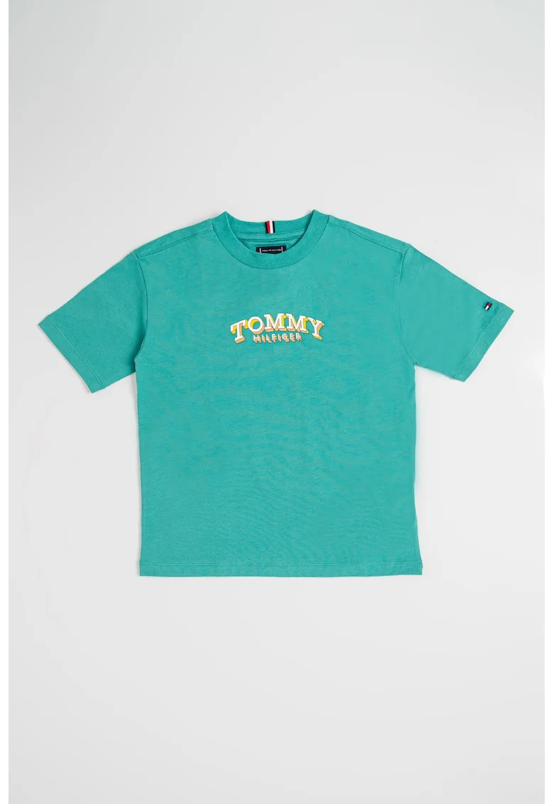 Tricou din bumbac cu imprimeu logo pe piept, Verde masliniu inchis