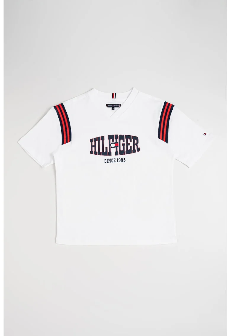 Tricou cu decolteu in V si imprimeu, Alb/Negru