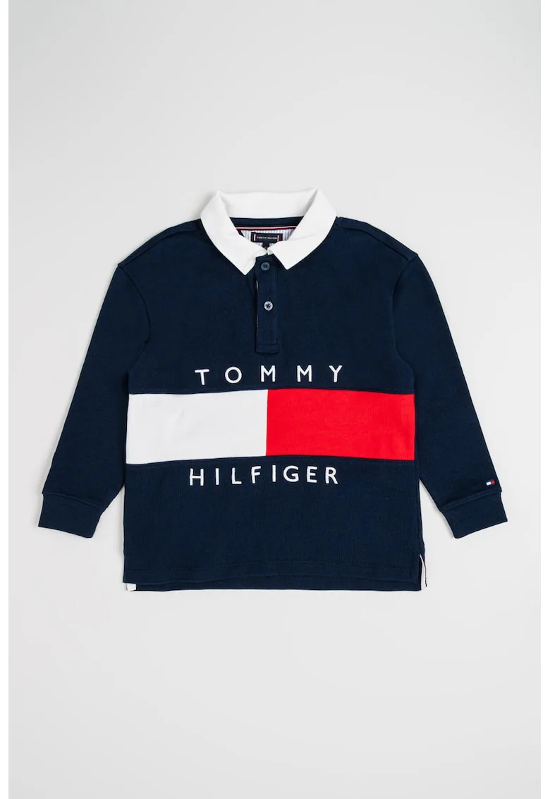 Bluza polo din bumbac, Rosu/Bleumarin