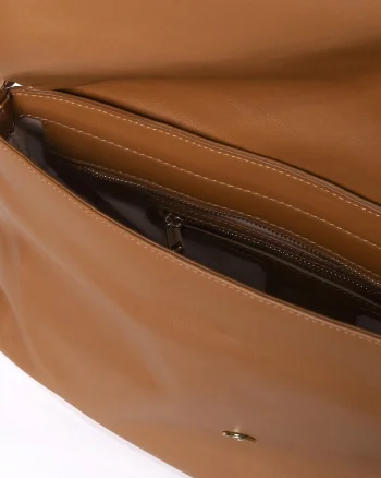 . Geanta de piele cu clapa si bareta de umar Rhuna, Caramel