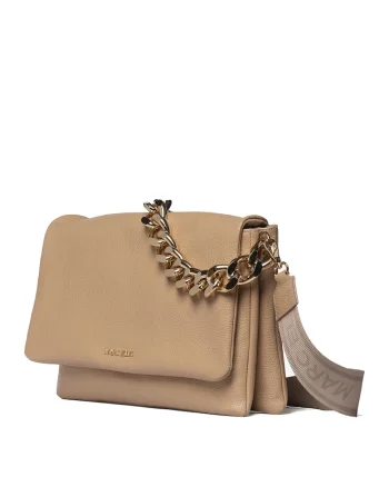 Geanta de piele cu maner lant Erisma Lux, Maro camel