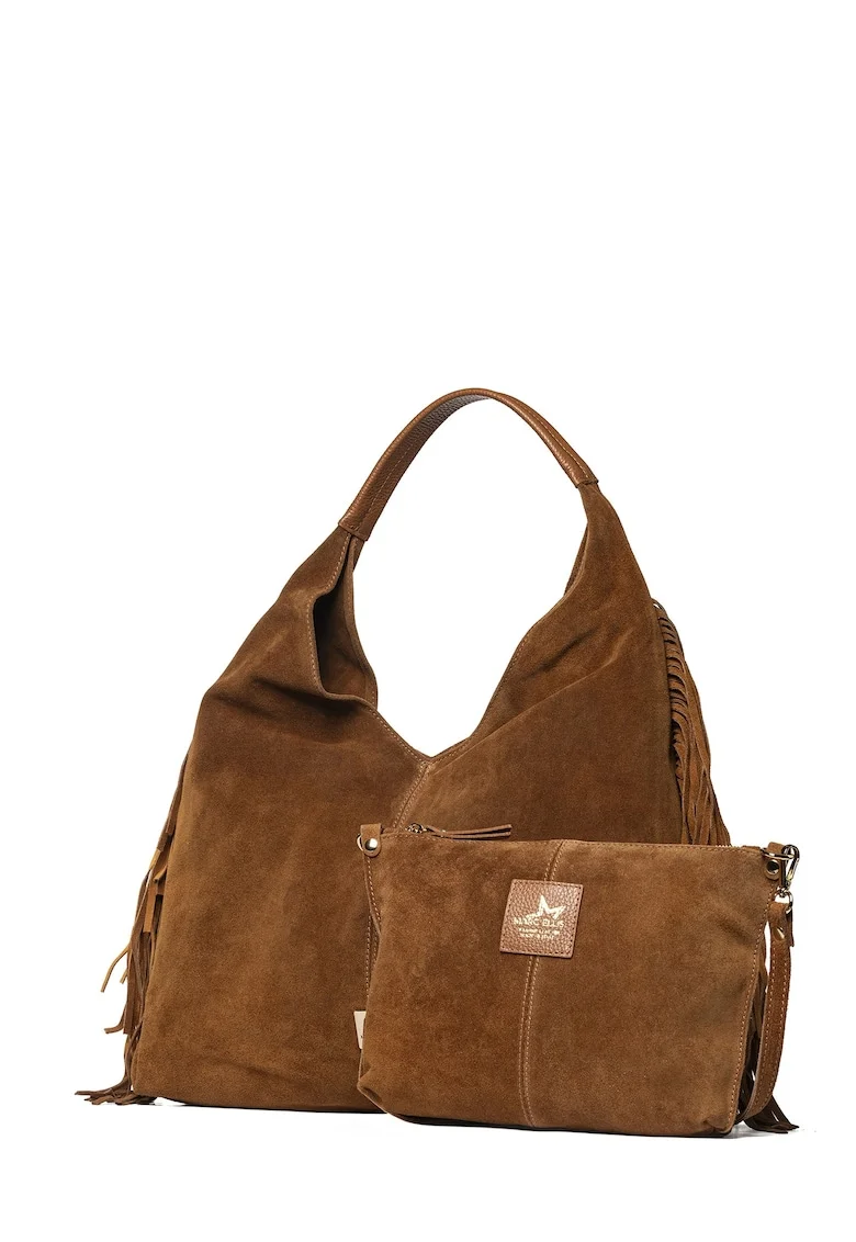 Geanta hobo de piele intoarsa Seraphina Pro, Caramel
