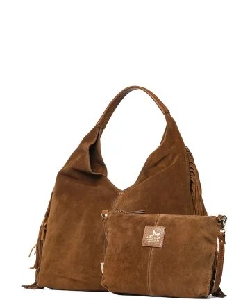 Geanta hobo de piele intoarsa Seraphina Pro, Caramel