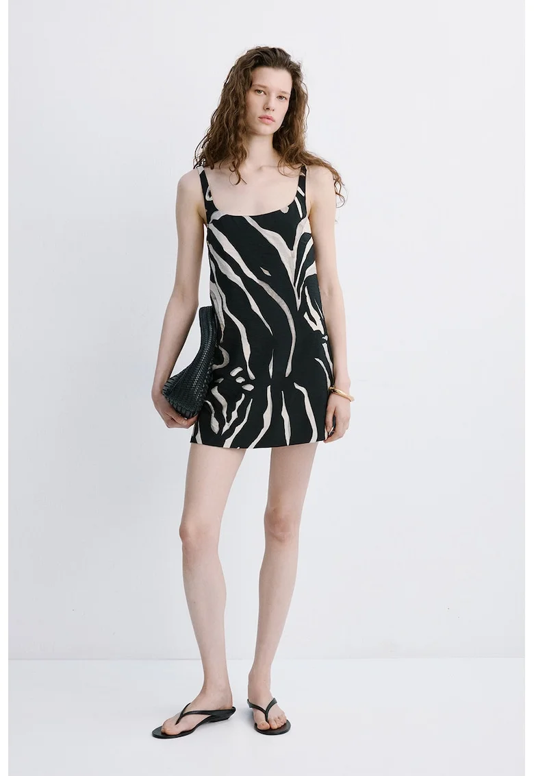 Rochie scurta cu model zebra, Negru/Alb murdar