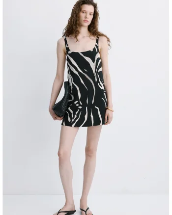 Rochie scurta cu model zebra, Negru/Alb murdar