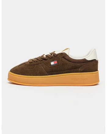 Pantofi sport din piele intoarsa cu talpa flatform, Maro inchis