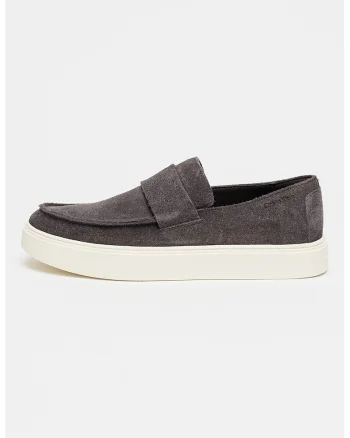 Pantofi loafer din piele intoarsa cu logo discret, Gri inchis