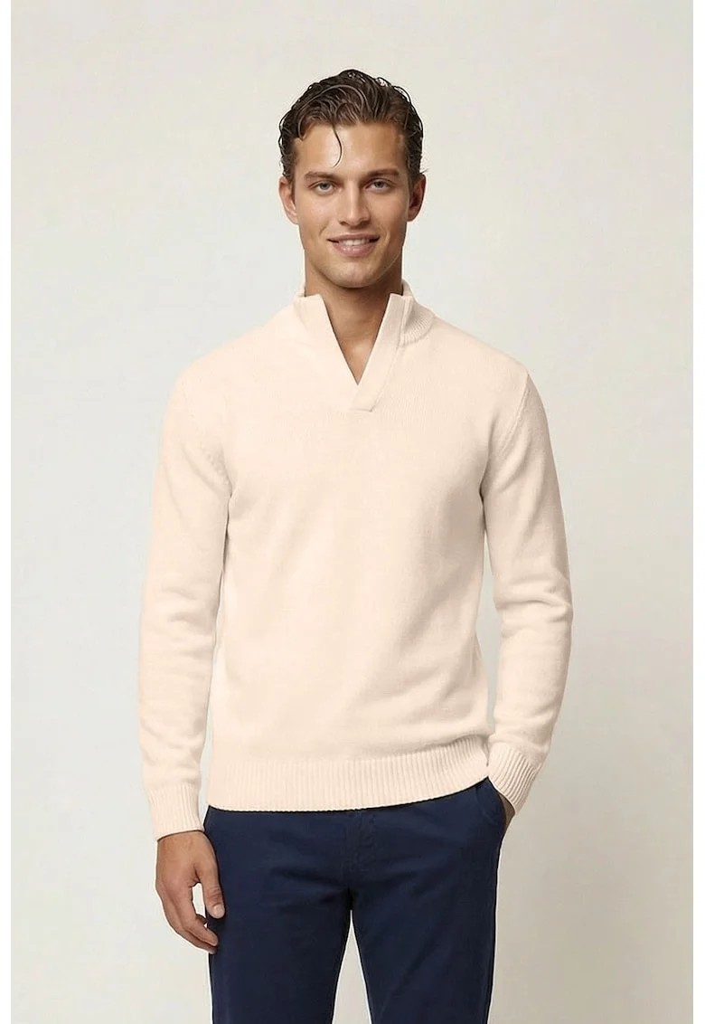 Pulover din bumbac cu model uni, Bej deschis