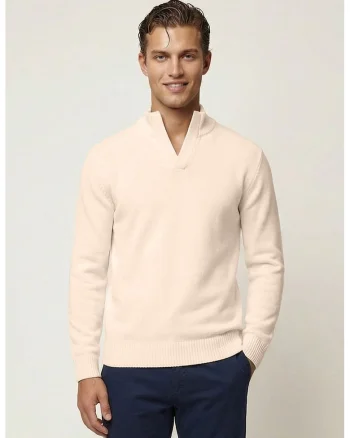 Pulover din bumbac cu model uni, Bej deschis