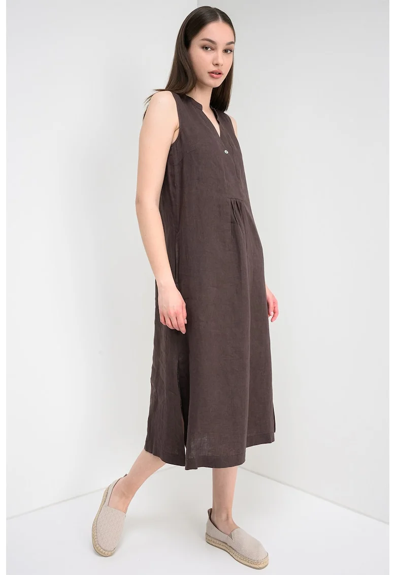 Rochie midi din in, Maro inchis