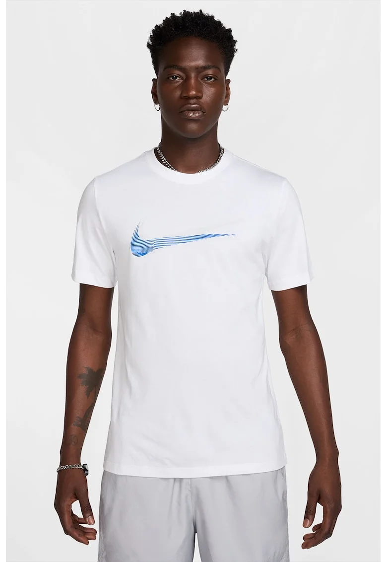 Tricou din bumbac cu logo, Alb/Albastru deschis