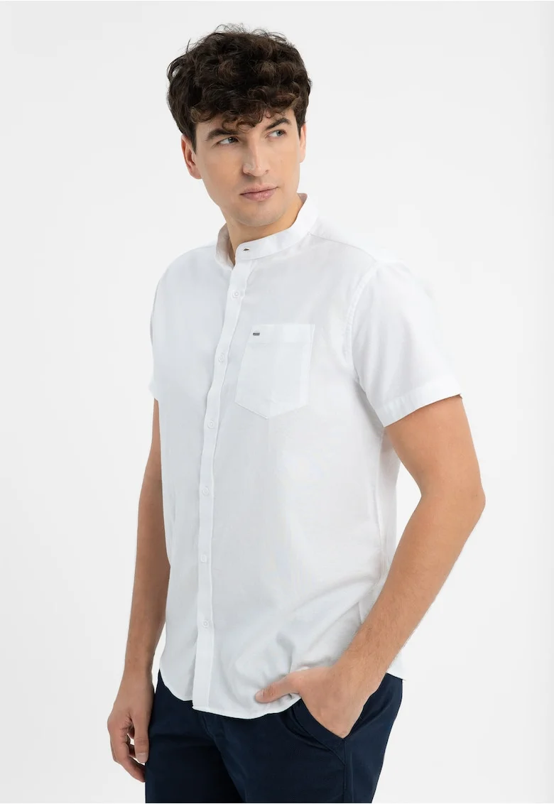 Camasa barbati din bumbac cu maneci scurte, buzunar pe piept, Regular Fit,  C-Trifo, alb, Alb