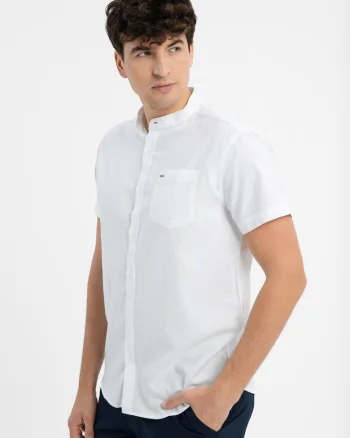 Camasa barbati din bumbac cu maneci scurte, buzunar pe piept, Regular Fit,  C-Trifo, alb, Alb