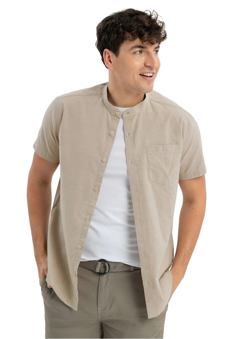 Camasa barbati din bumbac cu maneci scurte, buzunar pe piept, Regular Fit,  C-Trifo, bej, Bej