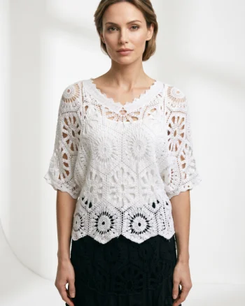 Bluza de vara cu broderie din bumbac, croi lejer, alba