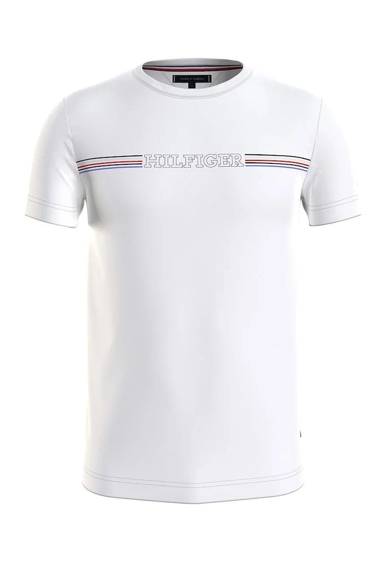 Tricou slim fit cu imprimeu logo, Alb optic