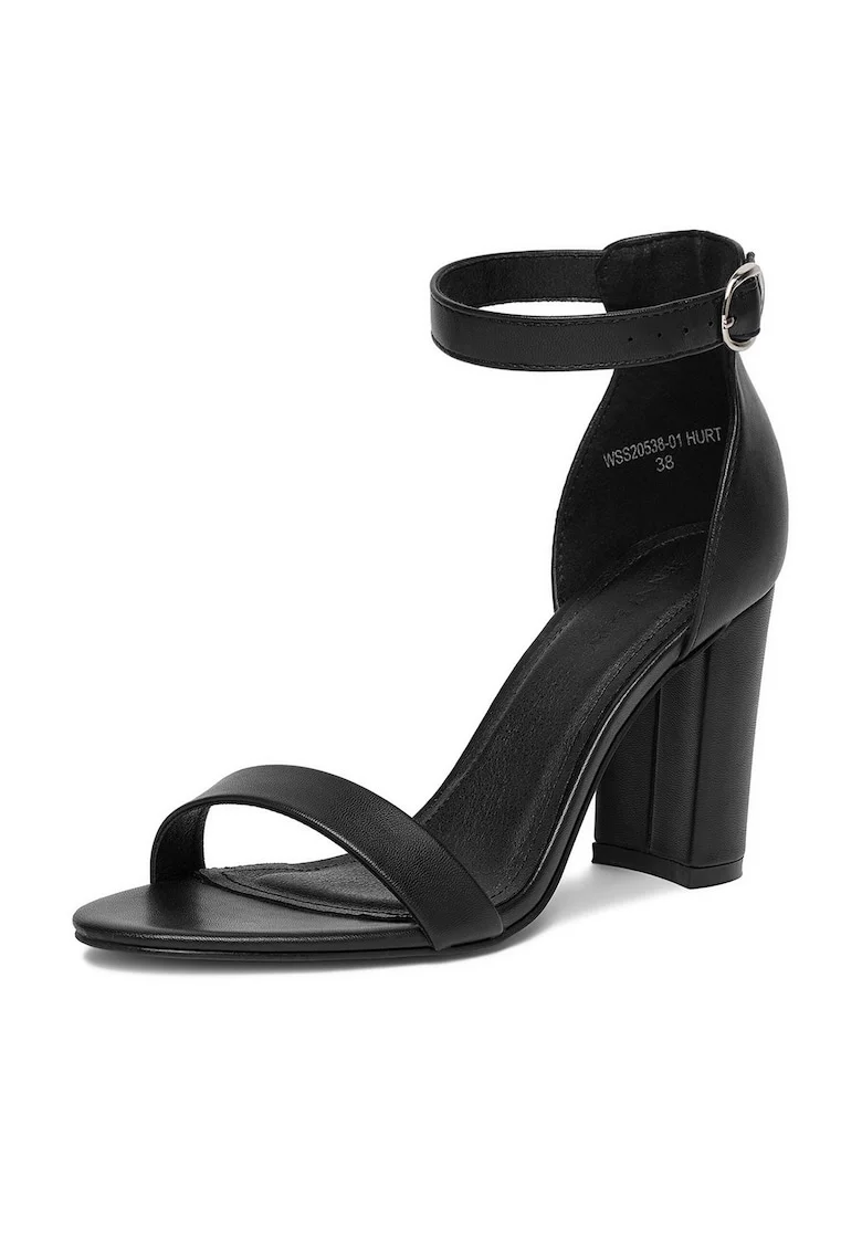 Sandale dama,  piele ecologica, negru, stil casual, toc clasic,