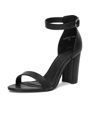 Sandale dama,  piele ecologica, negru, stil casual, toc clasic,