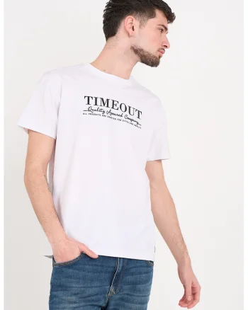 Tricou cu decolteu la baza gatului si imprimeu logo, Alb/Negru