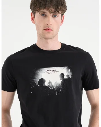 Tricou de bumbac cu imprimeu grafic, Negru/Alb murdar